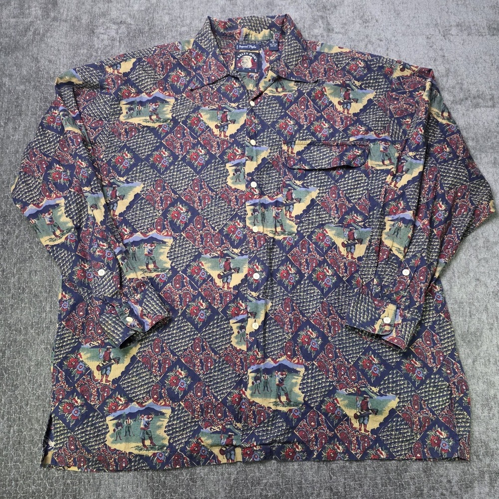 Vtg Salty Dog Gant Golf Button Up Mens XL Loop Collar Allover Multicolor Poplin